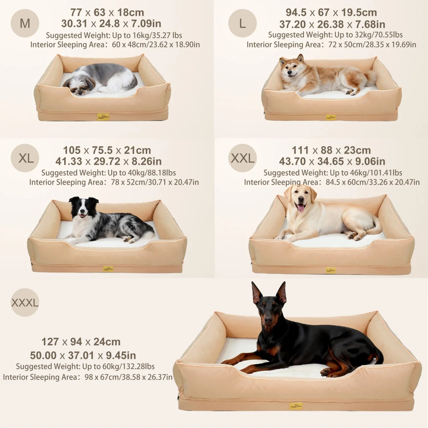 M/L/XL/2XL/3XL Orthopedic Dog Beds Oxford Bolster Foam Base Pet Dogs Couch Sofa Lounger Bed Waterproof Lining Removable Cover