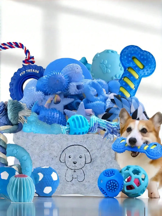 4/8pcs Pet Toy Set, Cute Blue Dog Chew Toys, Dog Rope Toys, Dog Ball Toys, Suitable For Dogs, Interactive Toys For Dogs