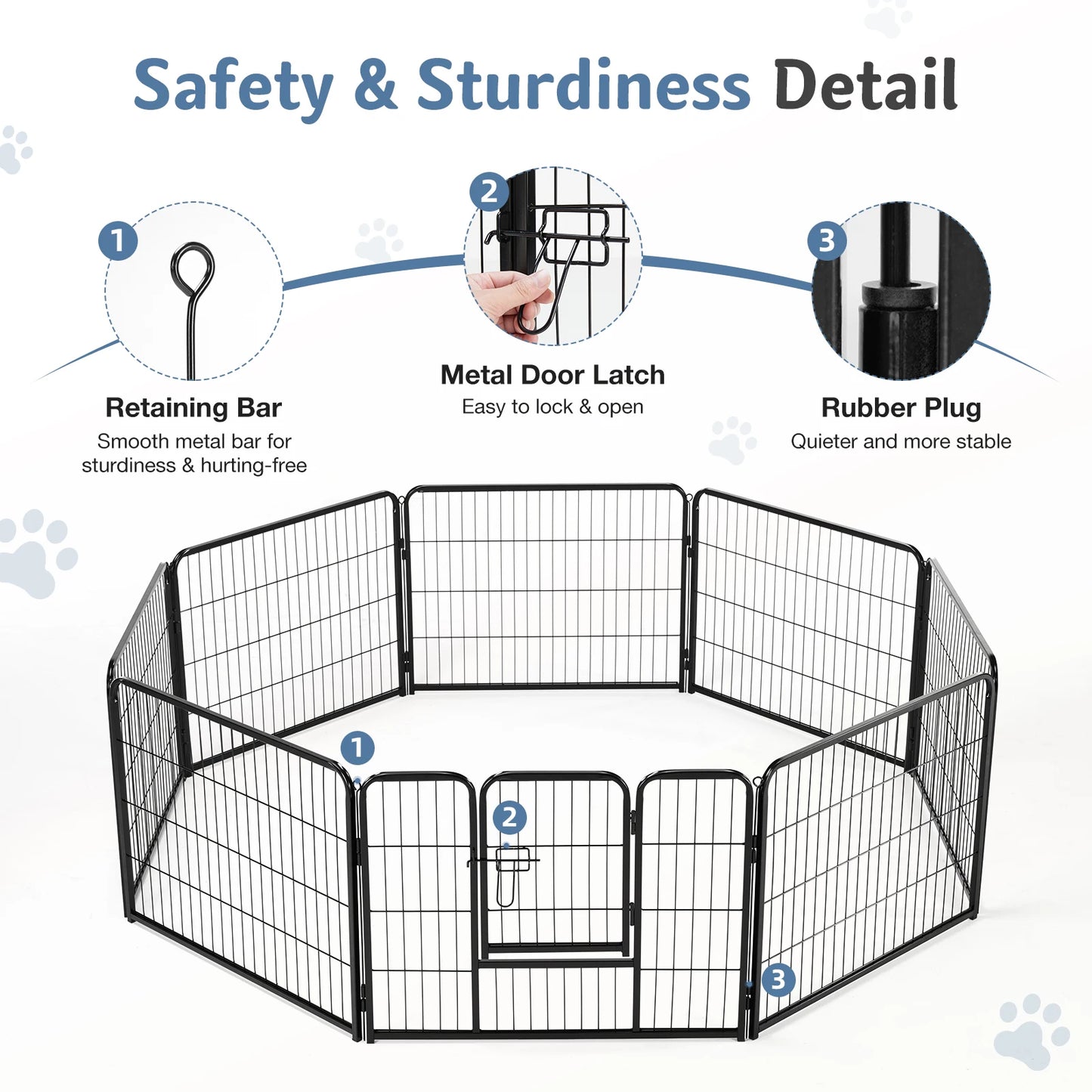 JHK Metal 8 Panels Dog Playpen Pet Fence 24 Inch to 32 Inch Foldable Large Dog Puppy Exercise for Yard Gate Camping Outdoor