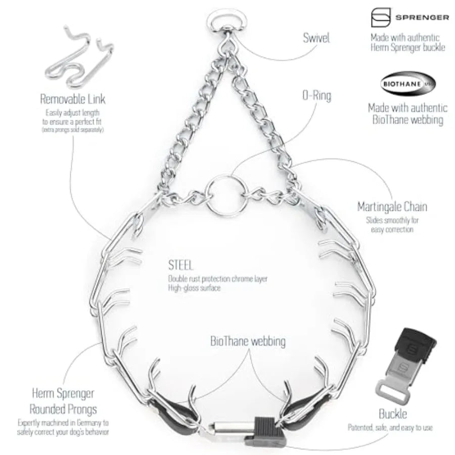 Training collar for dogs: chrome plated steel with Biothane insert, black, quick release ClicLock buckle, made in Germany, 22in