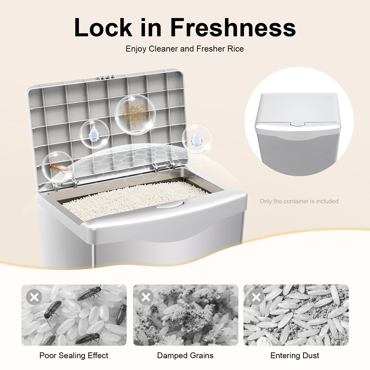 NEW Silver Rice Dispenser, Rice Storage Container, Stainless Steel Rice Container 15kg/33 Lbs Capacity for Homes