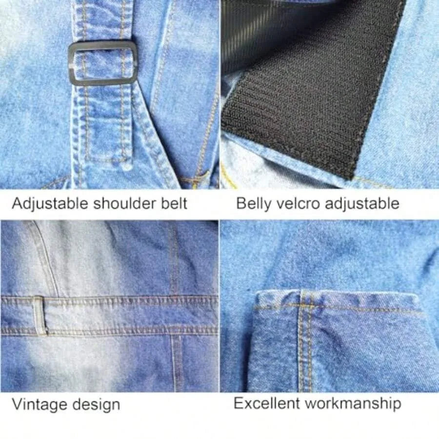 Classic Dog Jeans Overall For Medium Large Dogs Pet Denim Jumpsuit Clothes Costumes For All-Match Blue Vintage Washed