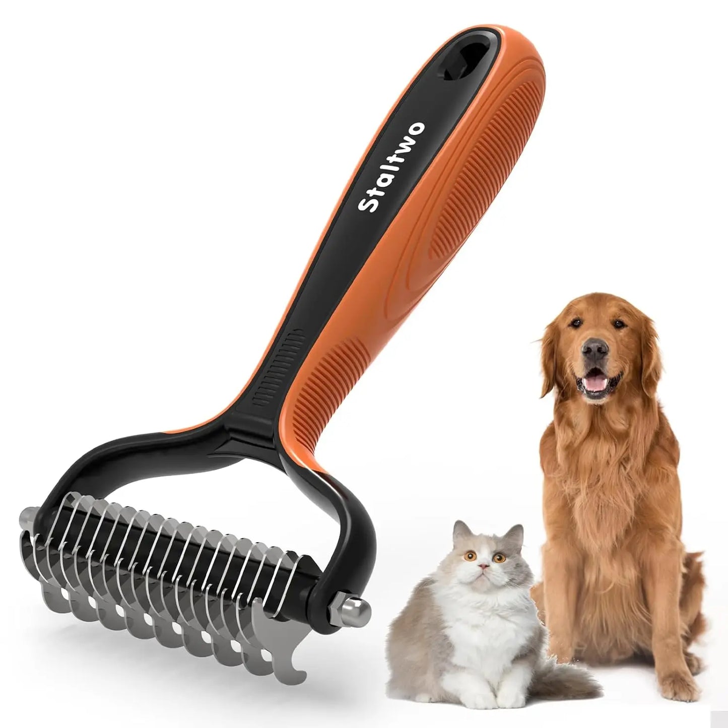 2-in-1 Deshedding Dog Brush for Shedding - Undercoat Rake & Pet Grooming Tool for Long-Haired Dogs and Cats, Knot Removal