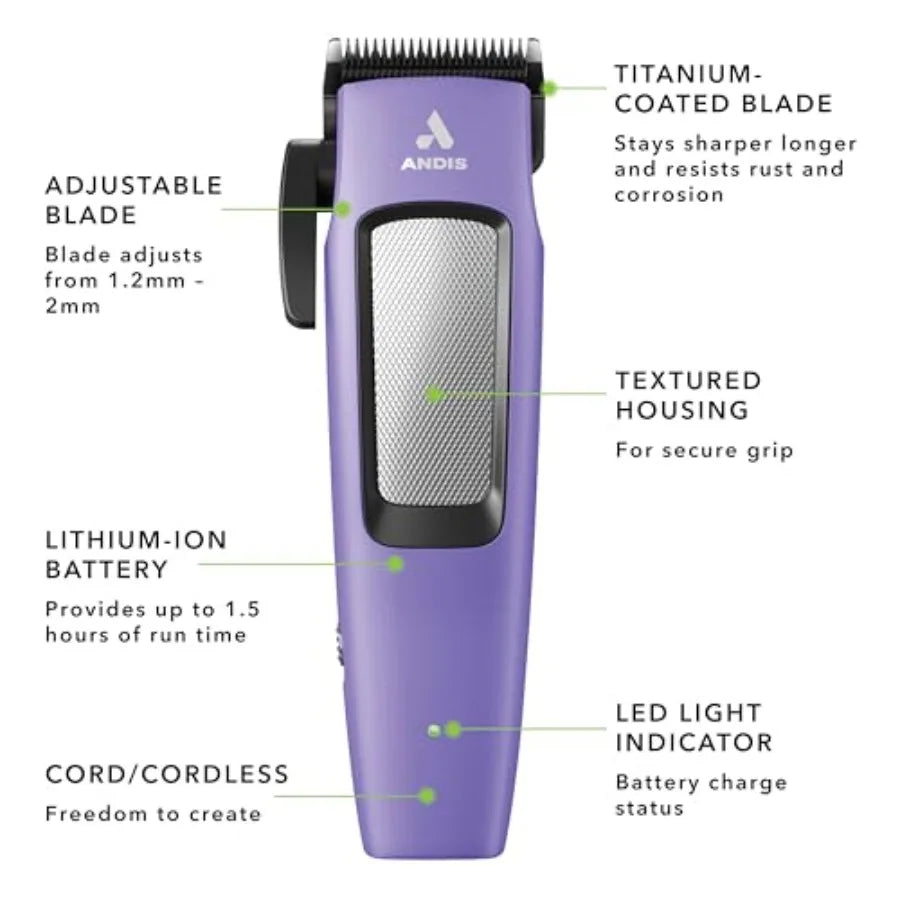 Cordless Dog Clipper 10-Piece Kit with Adjustable Blade Lithium-Ion Battery Purple Easy to Use and Portable
