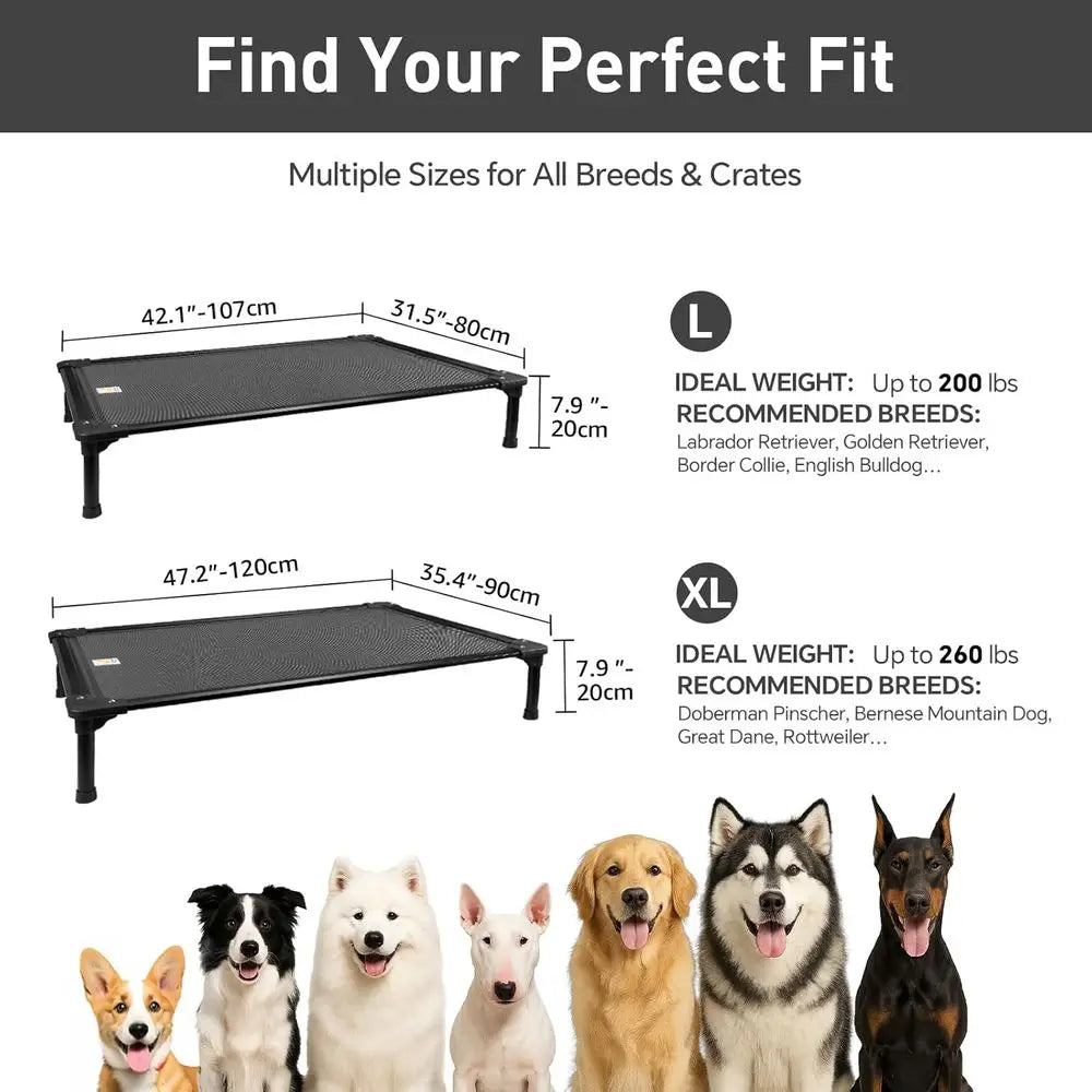 Elevated Outdoor Dog Cot for XL Dogs - Durable, Breathable, Waterproof, Easy to Clean