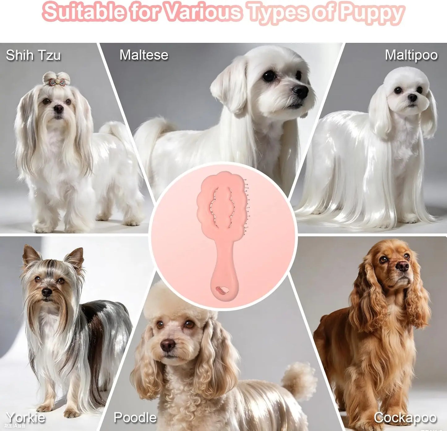 Cloud Shape Small Dog Grooming Brush for Shih Tzus, Yorkies, Maltipoos - Pink