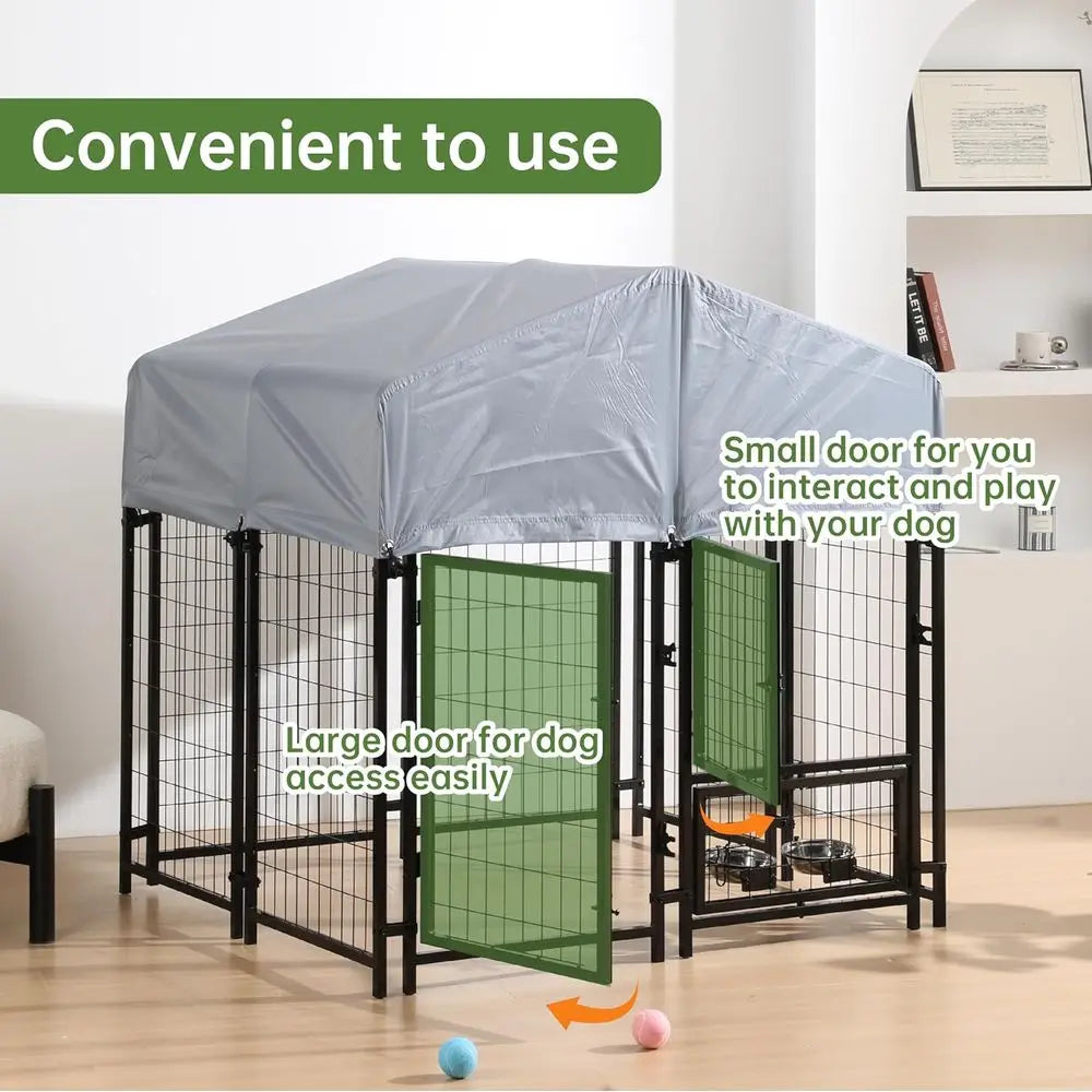 Outdoor Dog Enclosure, Heavy Duty Dog Kennel,  Dog Big Cage,  Steel fence with Secure Lock and UV-Resistant