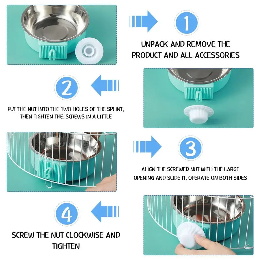 12 Pcs Crate Bowls Bulk Puppy Dog Bowls for Kennel, Removable Stainless Steel Crate Water Bowl, Kennel Hanging Food Feeders Coop