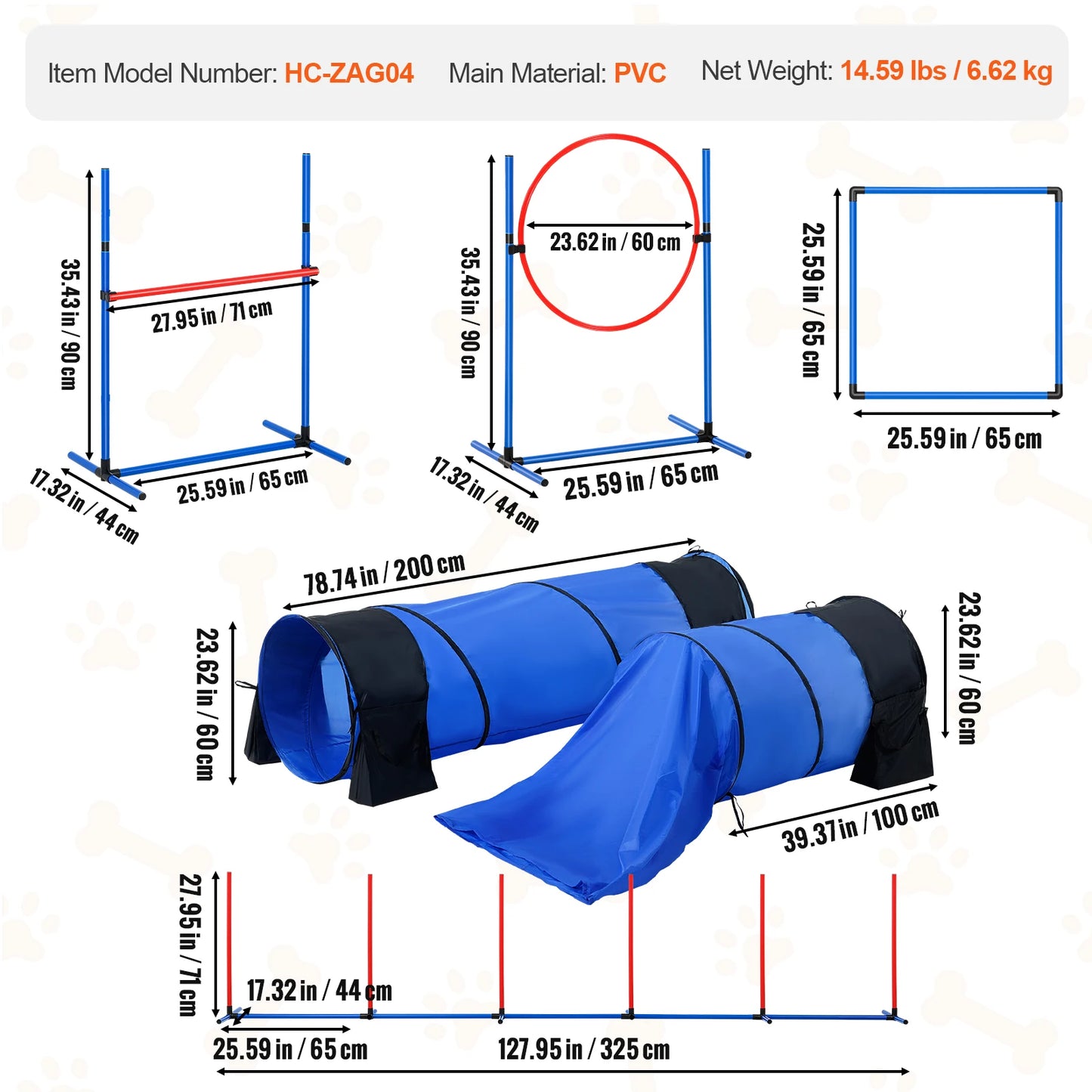 SucceBuy Dog Agility Training Equipment 4 PCS Set with Adjustable High Hurdles 6 Weave Poles Jump Ring Square Pause Box Whistle