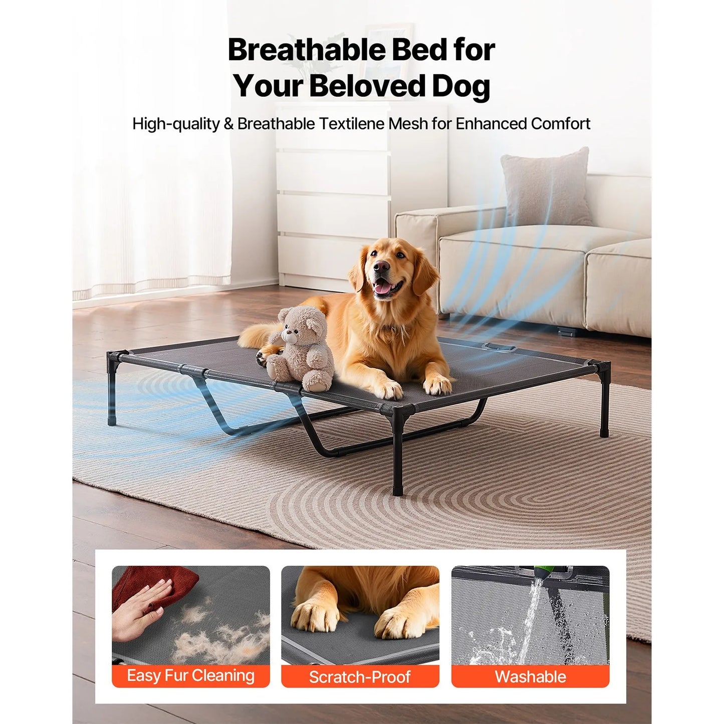 Elevated Dog Bed for Large Dog Portable Raised Dog Cot w/ Metal Frame XL