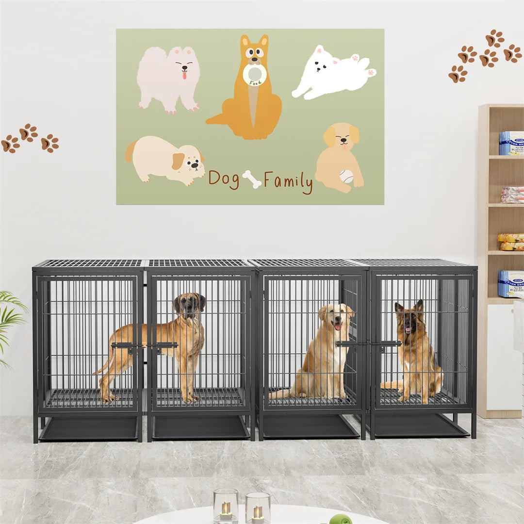 2-in-1 Heavy Duty Metal Dog Cage with Removable Divider, Pet Dog Crate Double Kennel for Two Dogs