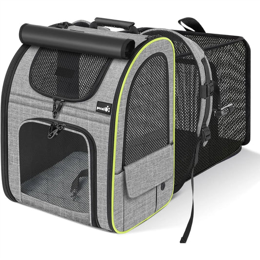 Cat Backpack Carrier Expandable, Pet Backpack for Cats Dogs Up to 15lbs, 4-Side Breathable Mesh, Lockable Zippers for Travel