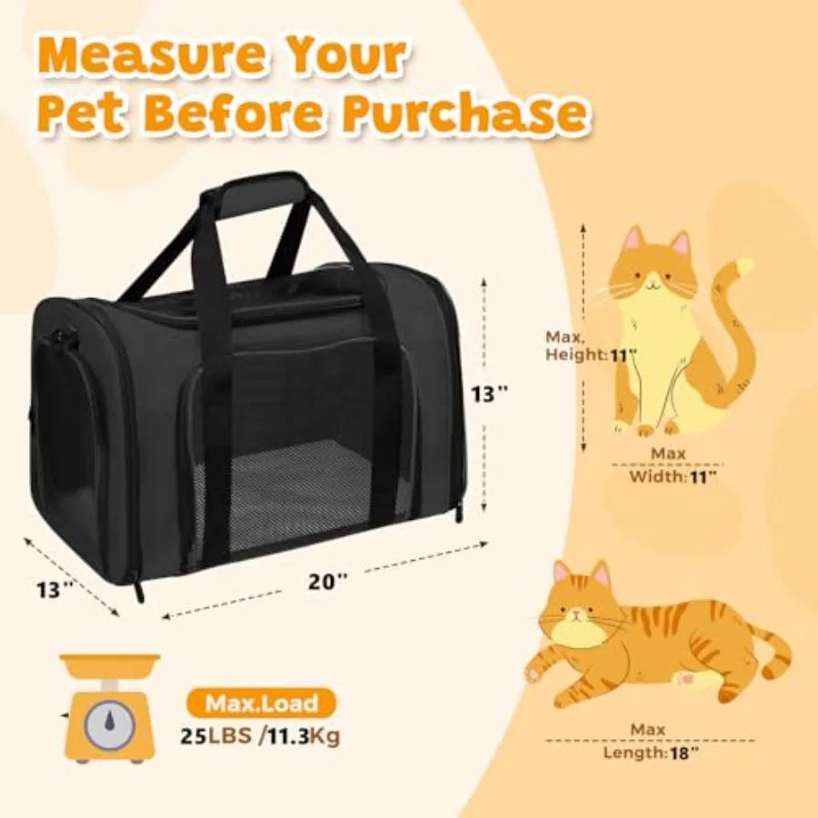 Soft Cat Carrier for Pets Up to 25 Lbs Travel Bag with Padded Shoulder Strap Soft-Sided Pet Dog Carrier for Small Dogs Puppy