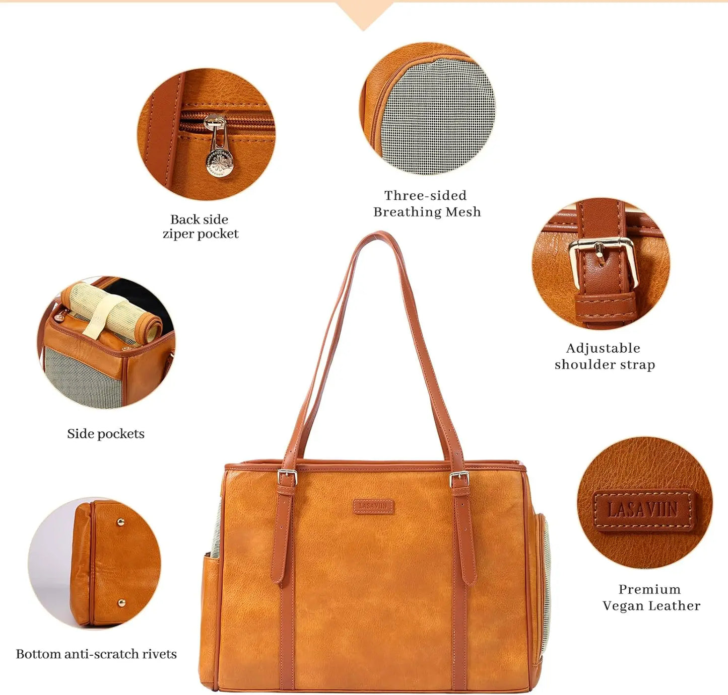 Fashion Dog Purse Pet Carrier Leather Bag for Small Dogs Cats Puppy, Airline Approved Soft-Sided Tote, Portable Travel
