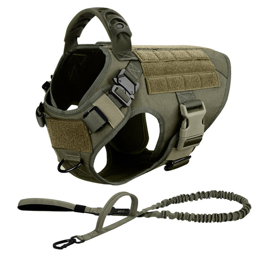 Tactical Dog Harness Leash Set for Large Dogs Military Harnesses for Training, Walking, Hunting, Pet Vest Handle No Pull, Malinois
