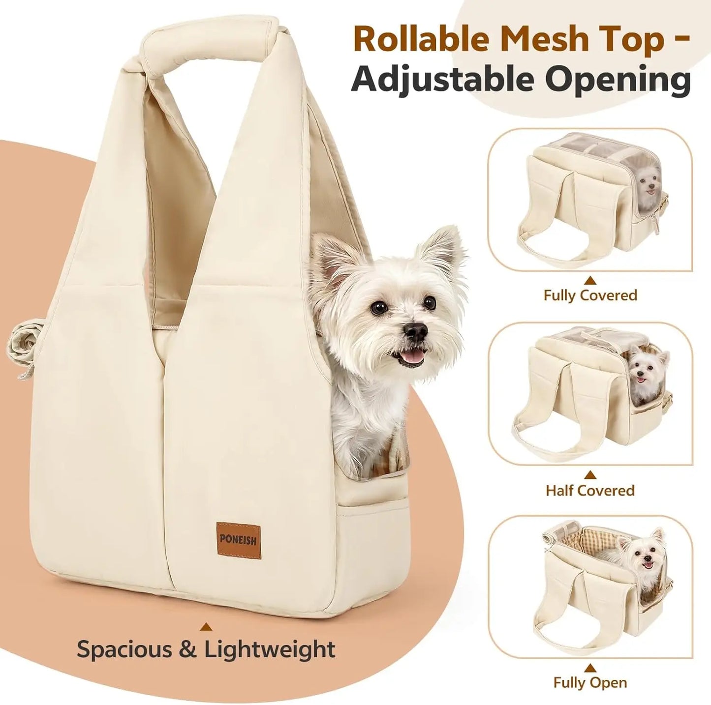 Dog Purse Carrier for Small Dogs and Cats, Soft-Sided Pet Tote Bag with 6 Large Pockets, Collapsible Travel Puppy Carrier