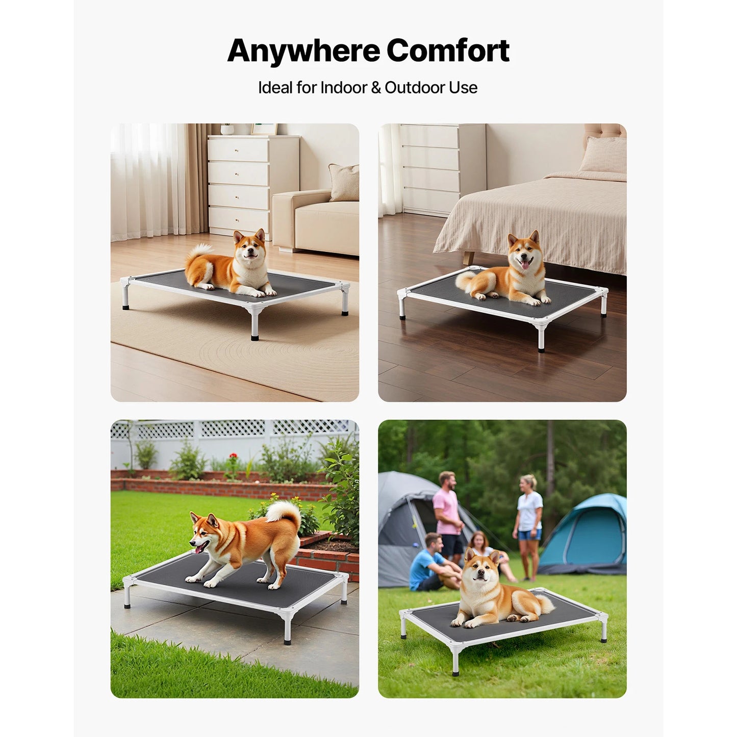 Elevated Dog Bed for Large Dogs, Portable Raised Dog Cot with Aluminum Tube Metal Frame and Breathable Textilene Mesh