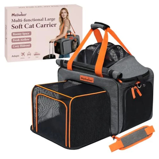 Cat Pet Carrier Soft Sided Bag Airline Approved Foldable Travel Large Carrier for Small Kittens Medium Cats Up to 13 Lbs Expandable