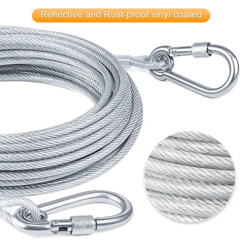 Double-headed Dog Tie Out Cable Leash ,traction rope with metal buckle steel wire anti-rust training collar, Outdoor Dogs Strap