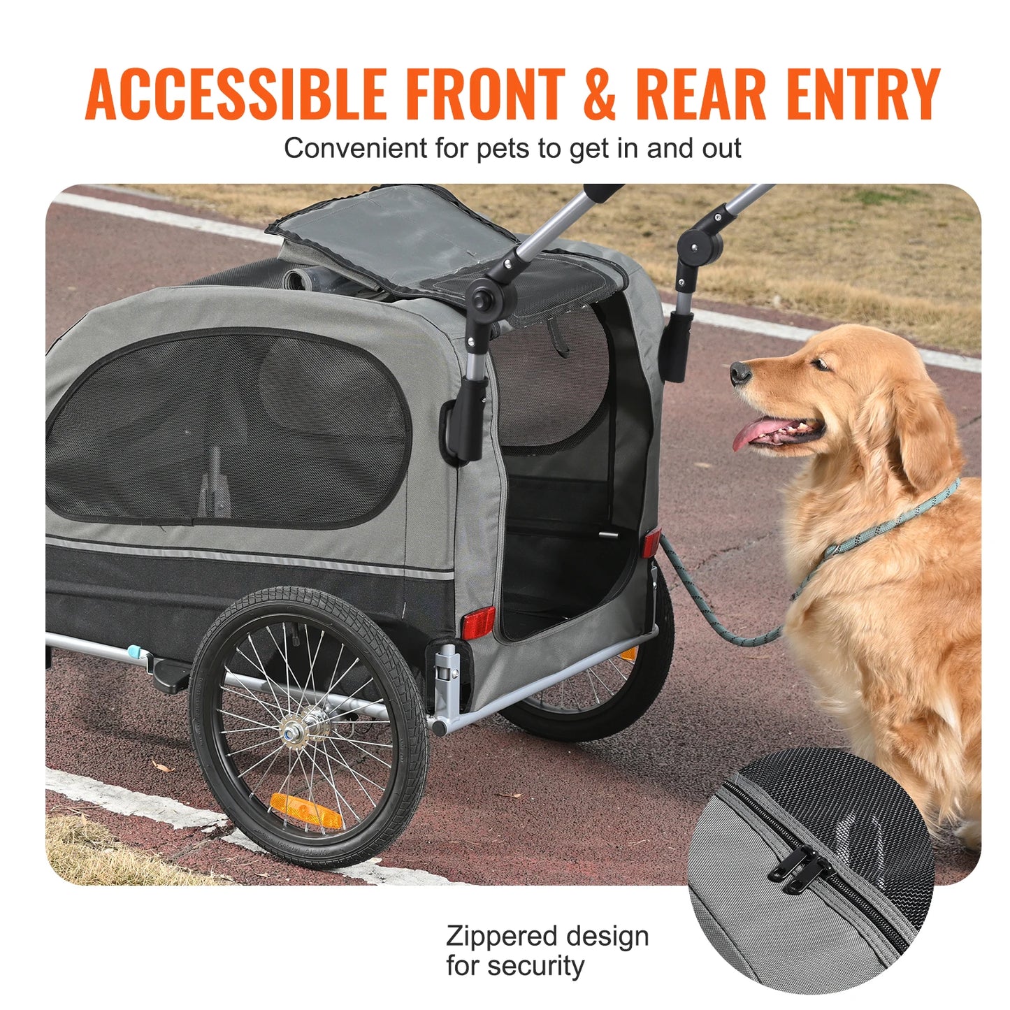 SucceBuy 88lbs 2-in-1 Pet Stroller Cart Dog Bike Trailer with Wheels Reflectors Easy Folding Cart Frame Bicycle Coupler Carrier