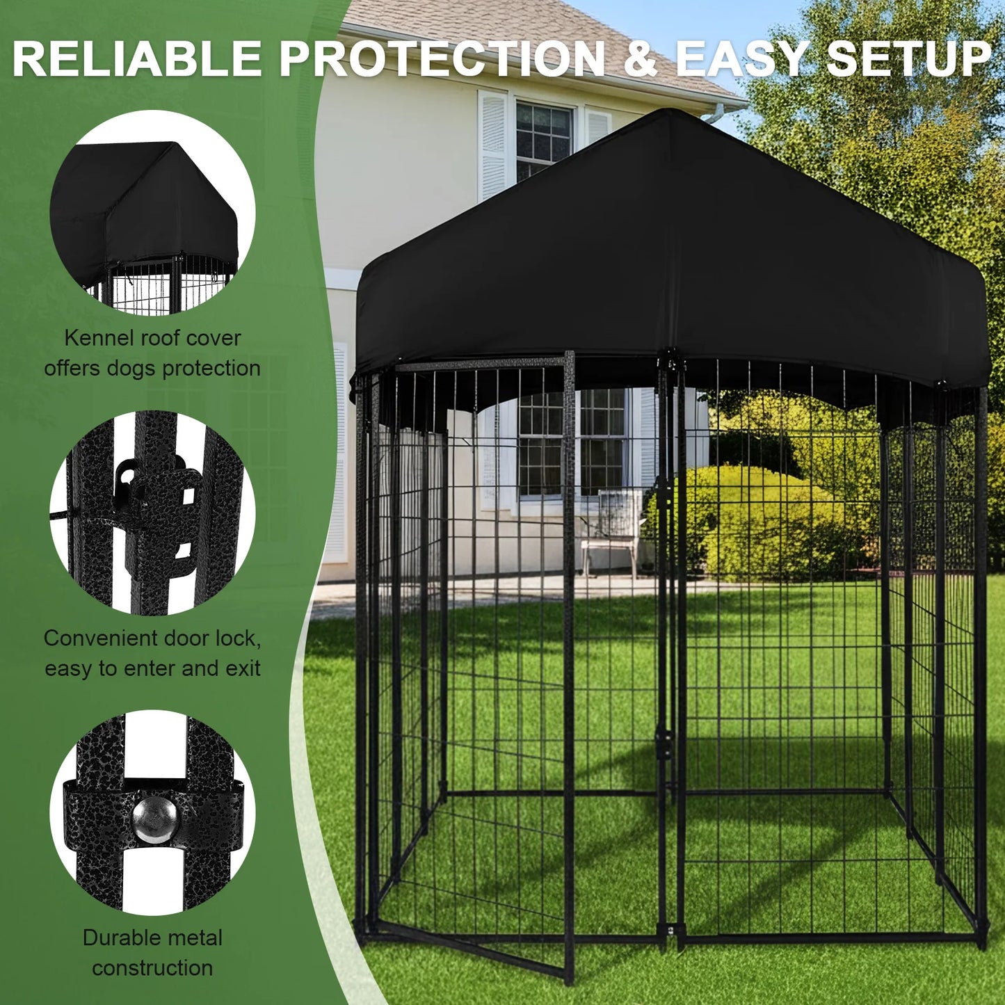 Outdoor Secure Wire Crate Kennel UV-Resistant Heavy Duty Welded Wire Steel Dog Playpen Fence with Door for Small/Medium Dogs