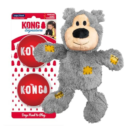Wild Knots Bear and Signature Balls 2 Pack - Soft Bear Chew Toy with Rope Interior - Durable Dog Balls for Fetch - for Large Dogs