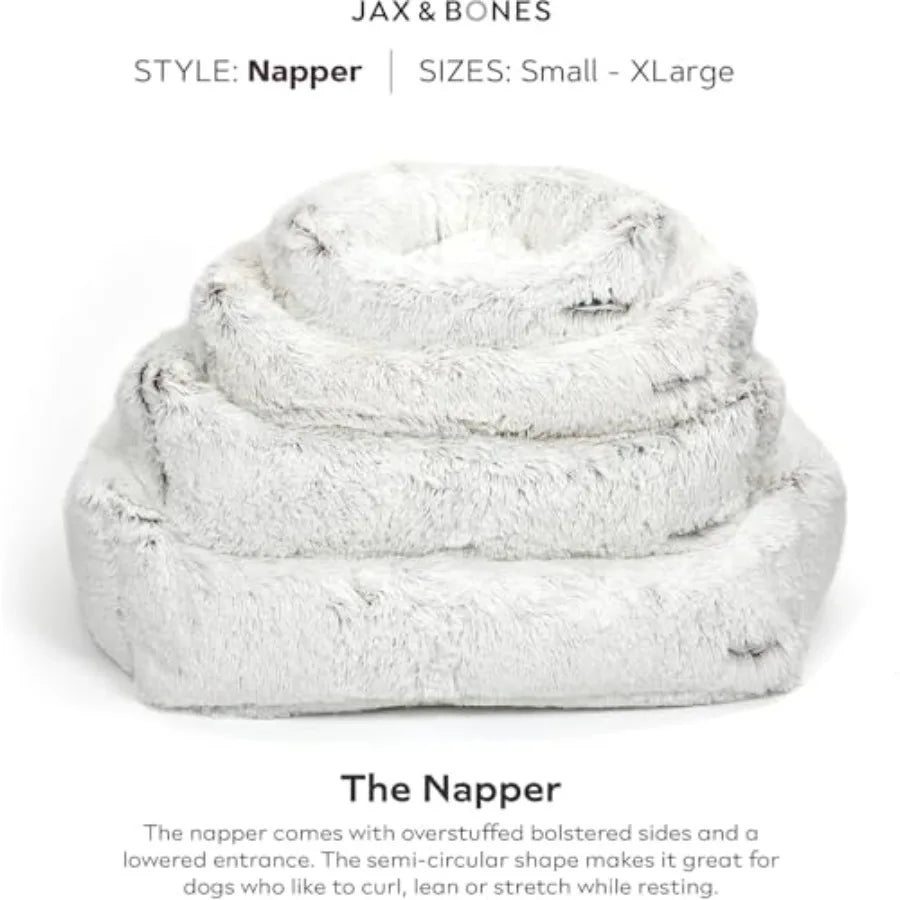 Dog Napper Machine Washable Shag Bed for Dogs Extra Heavy Duty Bolstered Sides Small White Dog Mat 24 x 21 Inches