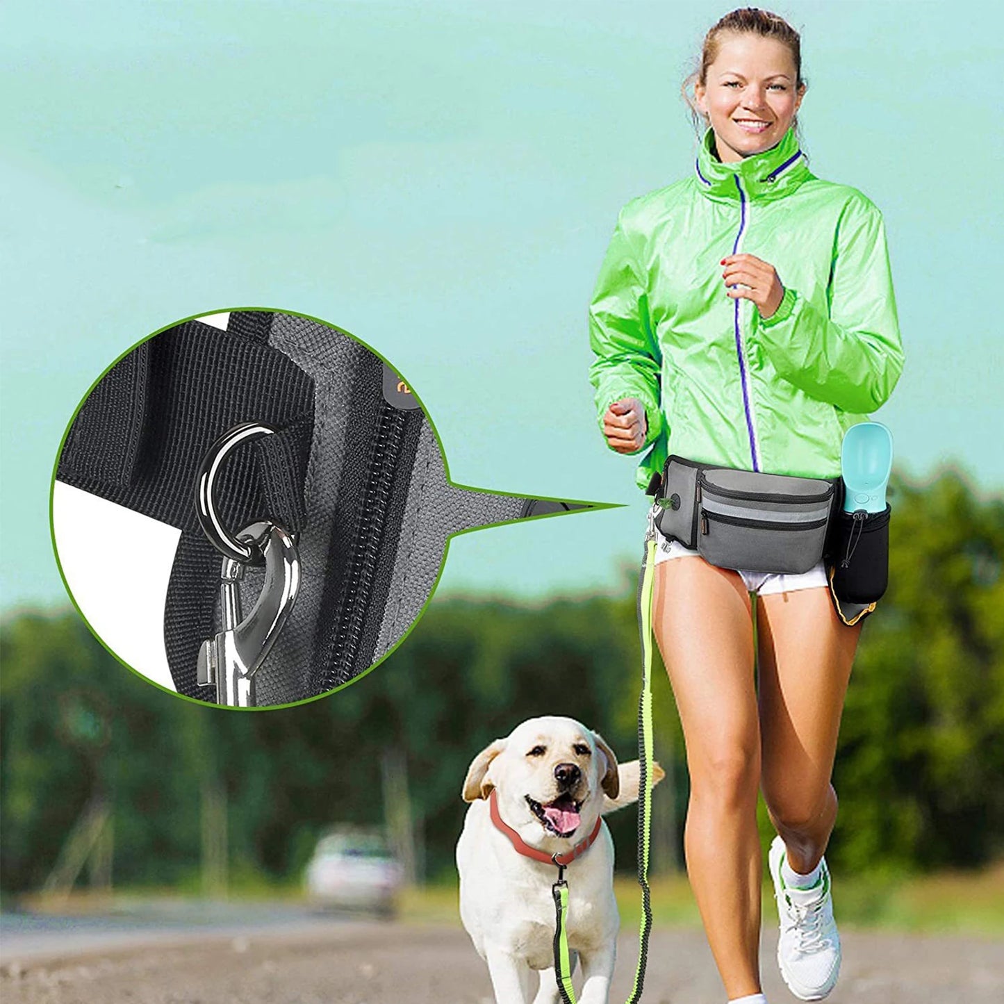 Dog Walking Fanny Pack Built in Poop Bag Dispenser Dog Training Waist Bag with Adjustable Strap for Hiking Running Kibbles