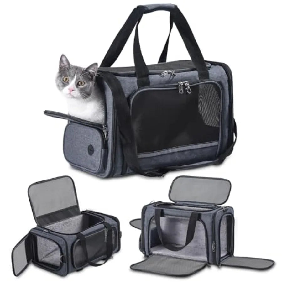 Airplane Approved Soft-Sided Cat Carrier for Travel Under Seat TSA Approved Pet Carrier Bag for Cats Dogs 17.5 x 8.5 x 11 inches