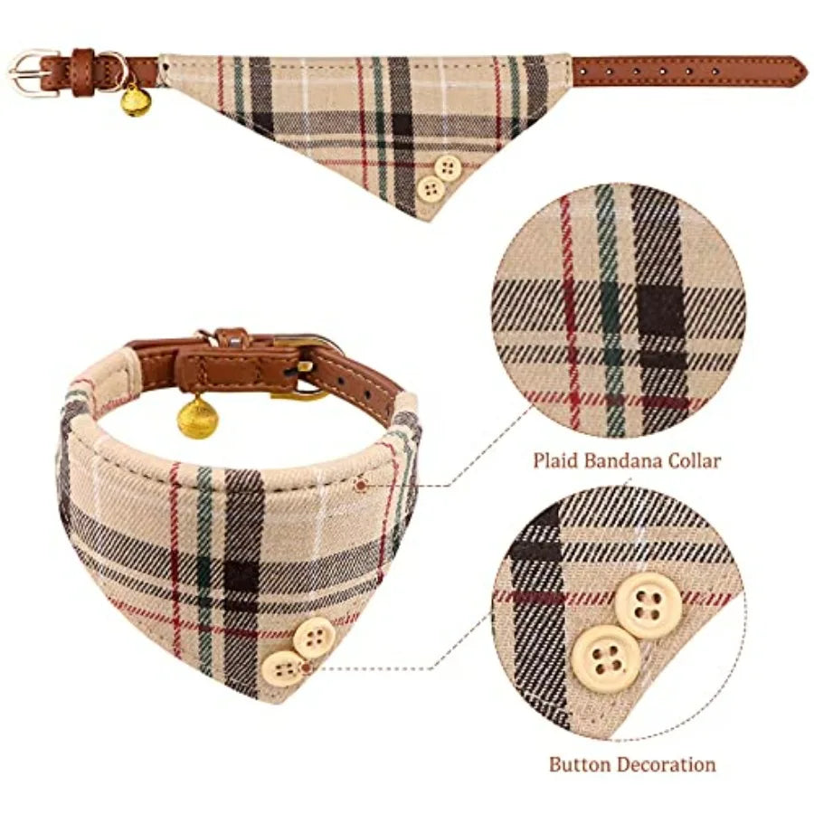 3 PCS Dog Collars for Small Puppy Collar and Leash Set, Bow Tie with Bell, Bandana Leather for Small Dogs Puppies and Cats