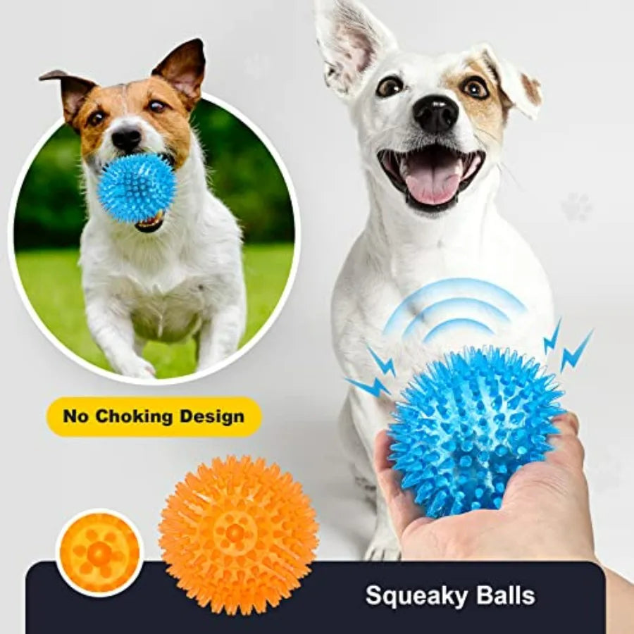 3.5" Squeaky Dog Toy Balls 6 Colors Puppy Chew Toys for Teething, BPA Free Non-Toxic, Spikey Dog Balls for Medium, Large and Sm