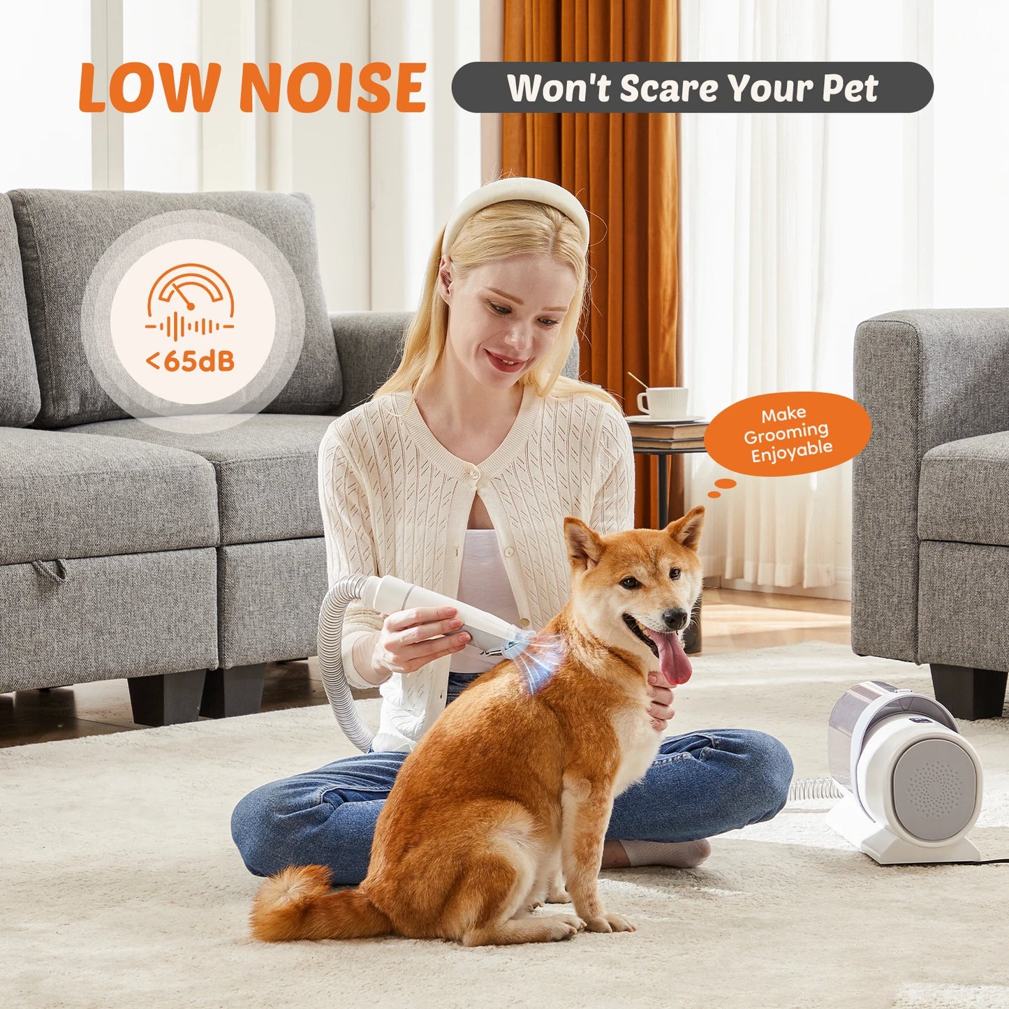 2.5L Professional Pet Grooming Vacuum Kit 3 Suction Modes and 5 Groomer Tools with Cordless Low Noise Dog Clippers