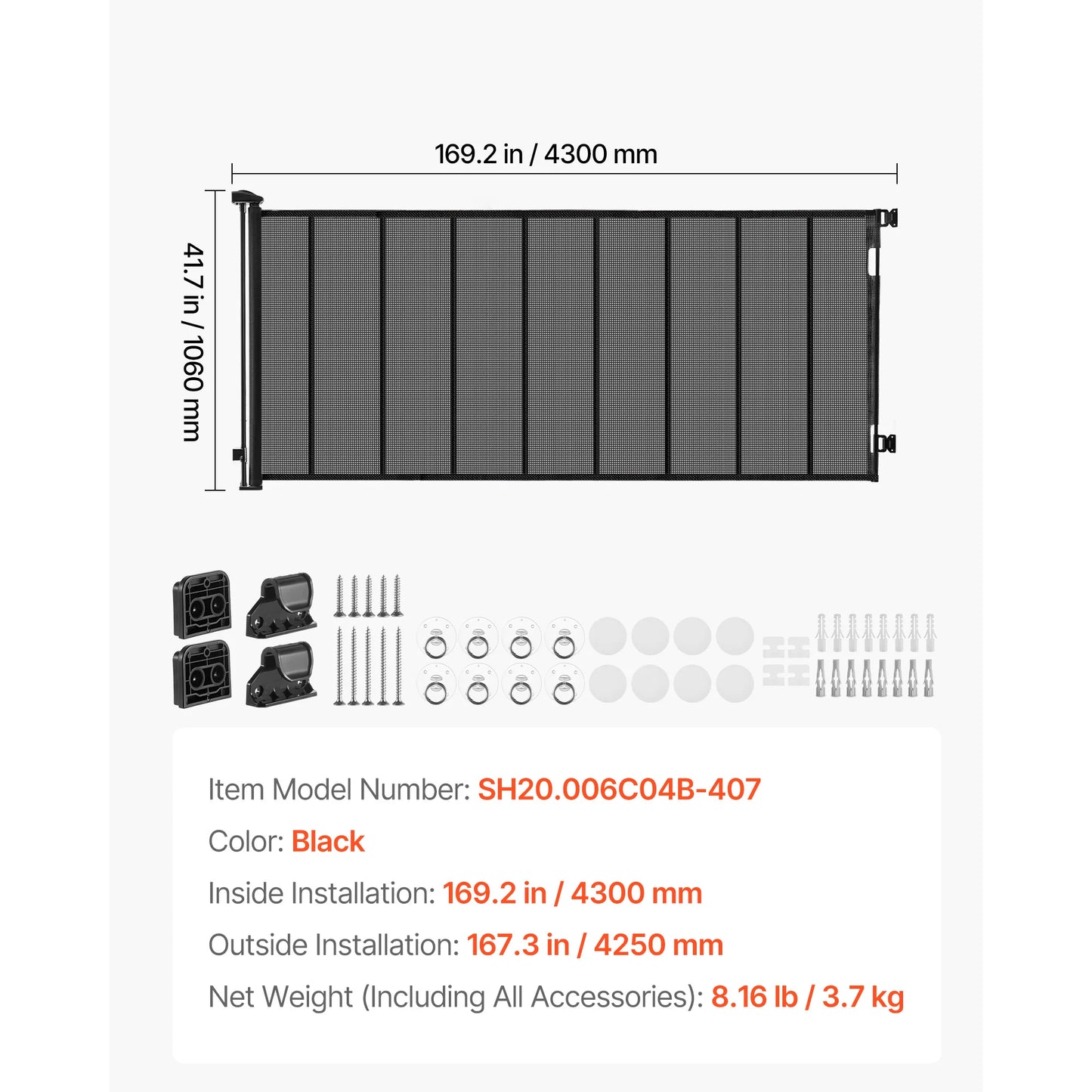 Retractable Baby Gate with Security Lock Walk Through Without Tripping Mesh Dog Gate for Stairs Hallways Indoor/Outdoor