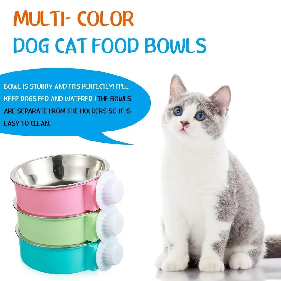 12 Pcs Crate Bowls Bulk Puppy Dog Bowls for Kennel, Removable Stainless Steel Crate Water Bowl, Kennel Hanging Food Feeders Coop