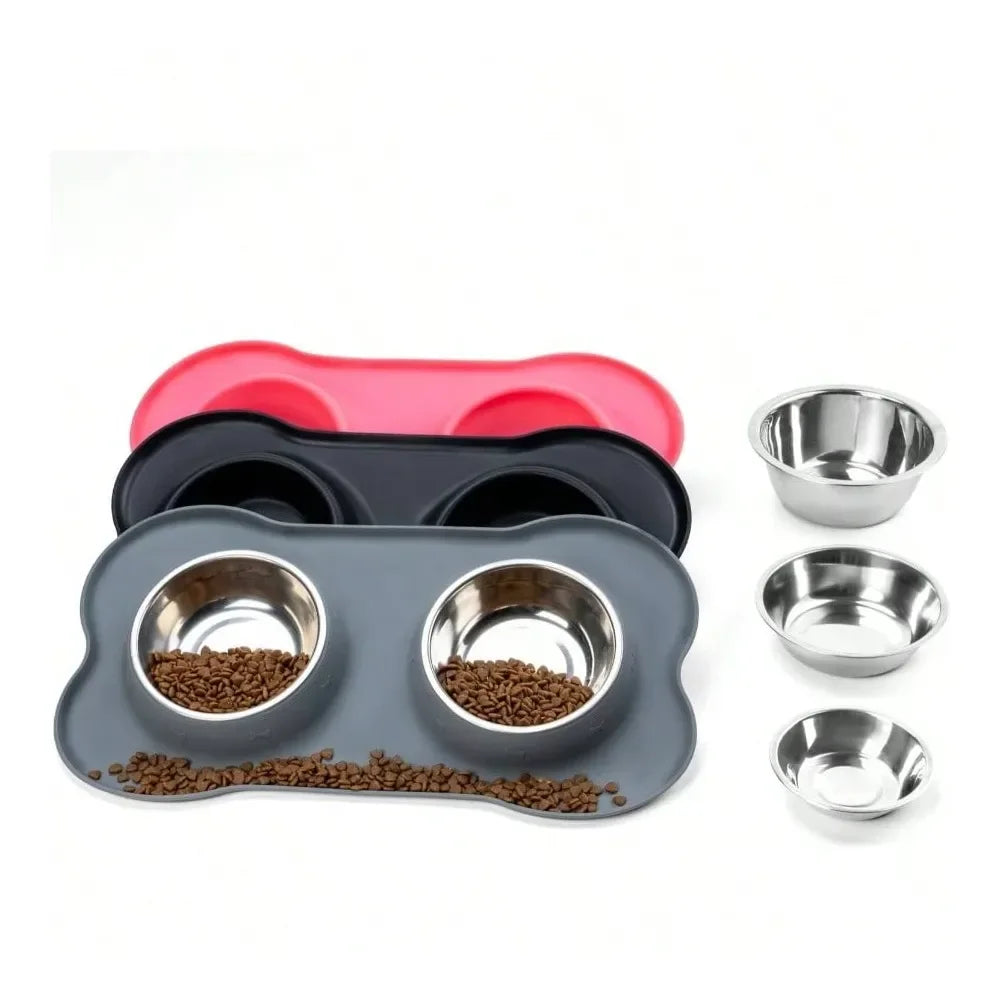 Medium No Spill Food Dish Set, Dishwasher , 2 Stainless Steel Puppy Bowls