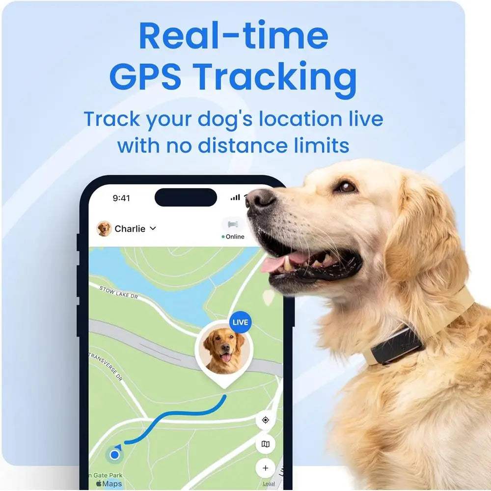 Live Pet Tracker with Virtual Fence, Heart & Respiratory Rate Monitoring, Bark Detector, and Dog Collar (Brown)