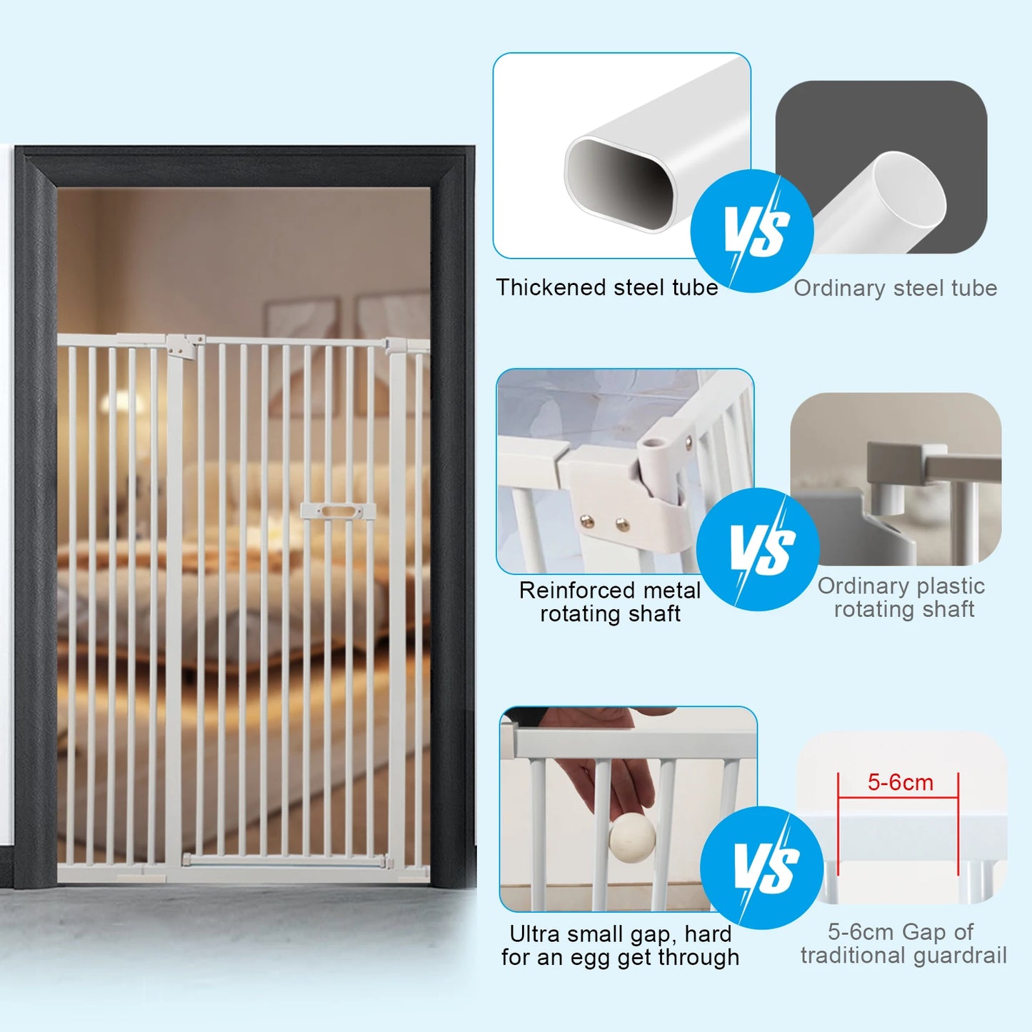 Tall Pet Gate 59in Steel Safety Barrier Indoor Isolation Door for Cats Dogs, Stairs Doorways Kitchens Hallways