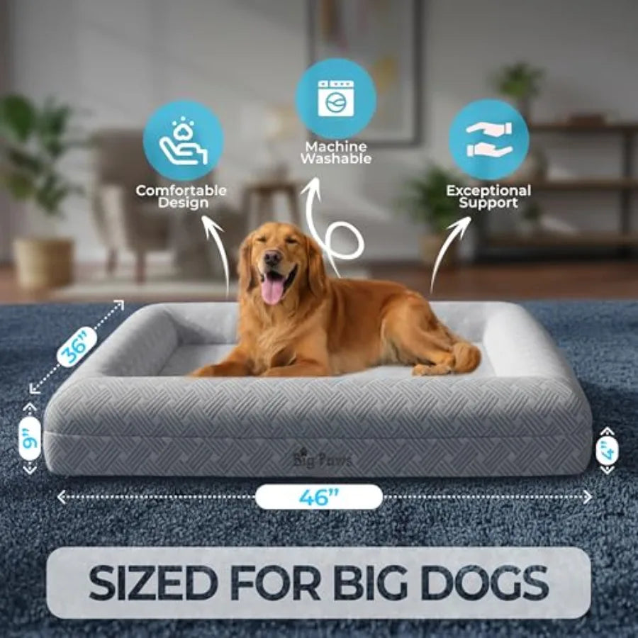 XL Senior Dog Cooling Orthopedic Bed with Enclosed Support High-Density Memory Foam Waterproof Liners Washable Cover in Gray