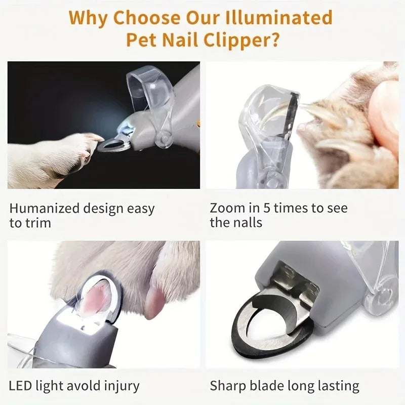 1pc LED Pet Nail Clipper For Easy And Safe Dog And Cat Paw Grooming，Nail clippers with lights, cats, dogs