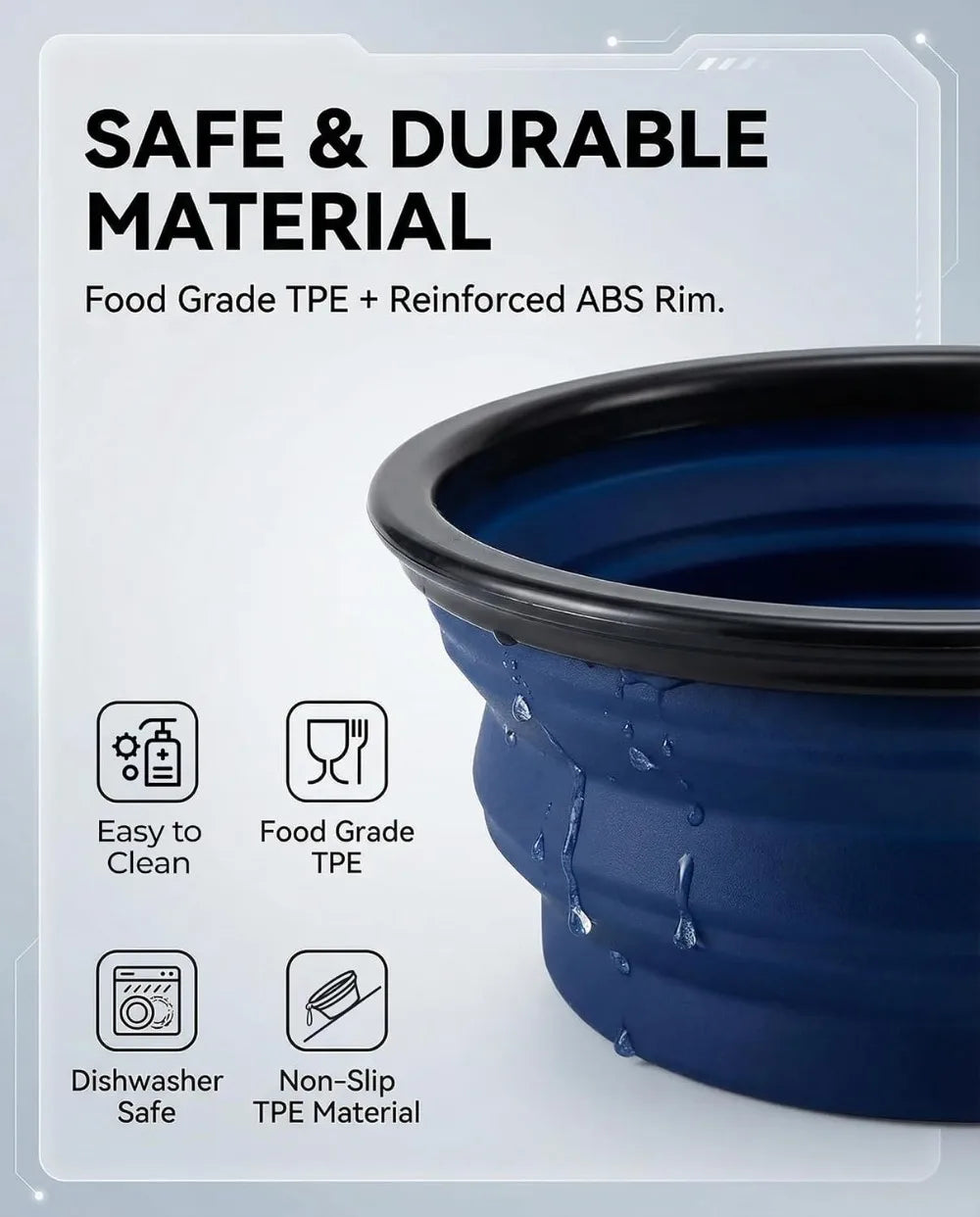 Collapsible Dog Bowls for Travel, 2-Pack Portable Water Bowl with Carabiners, BPA Free, Grey & Navy, Small