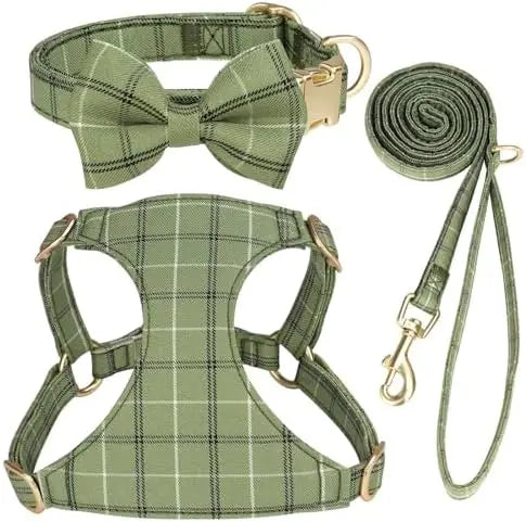 Beirui Cute Extra Small Dog Harness & Leash Set with Bow, Soft Plaid Collar for Tiny Pups