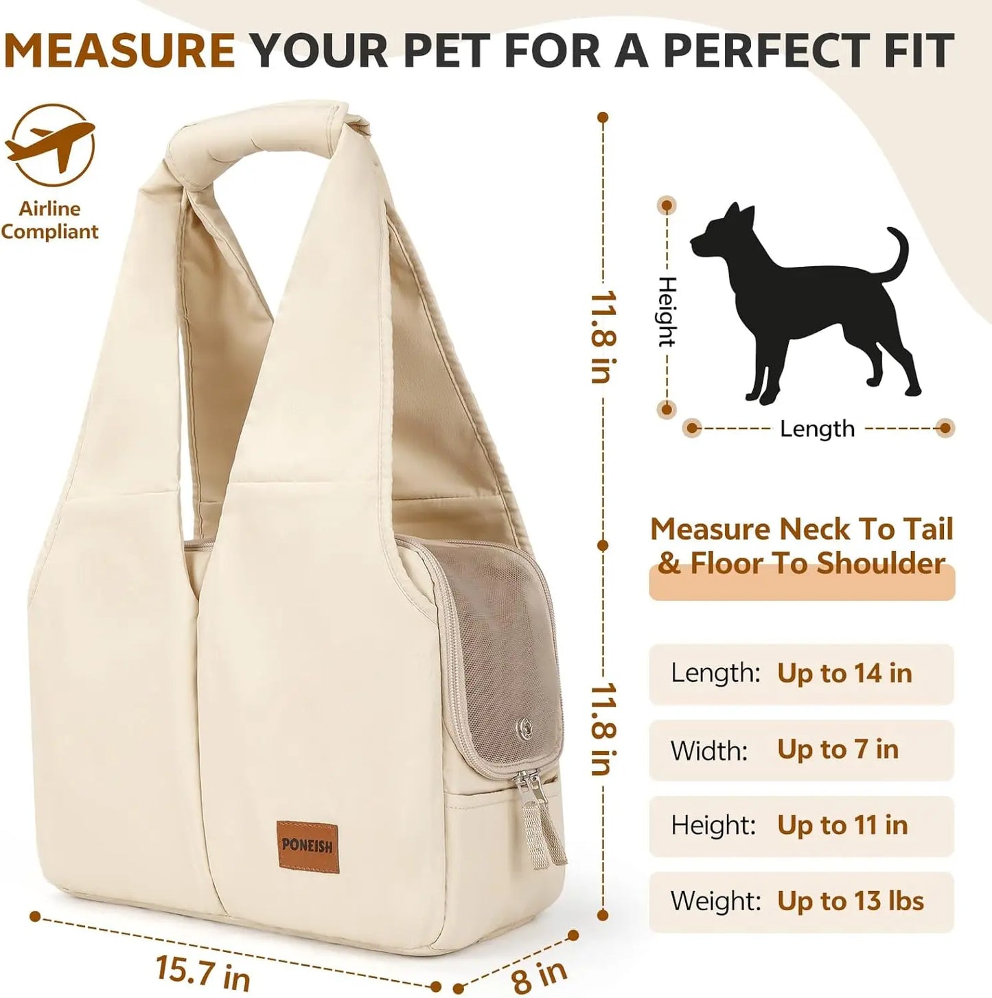 Dog Purse Carrier for Small Dogs and Cats, Soft-Sided Pet Tote Bag with 6 Large Pockets, Collapsible Travel Puppy Carrier