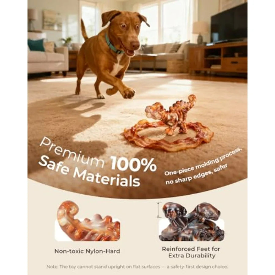 2 Pack Indestructible Dog Chew Toys for Aggressive Chewers: Ultra-Dense Nylon, Bacon Flavor Chew Bones, Heavy Duty Tough Toys