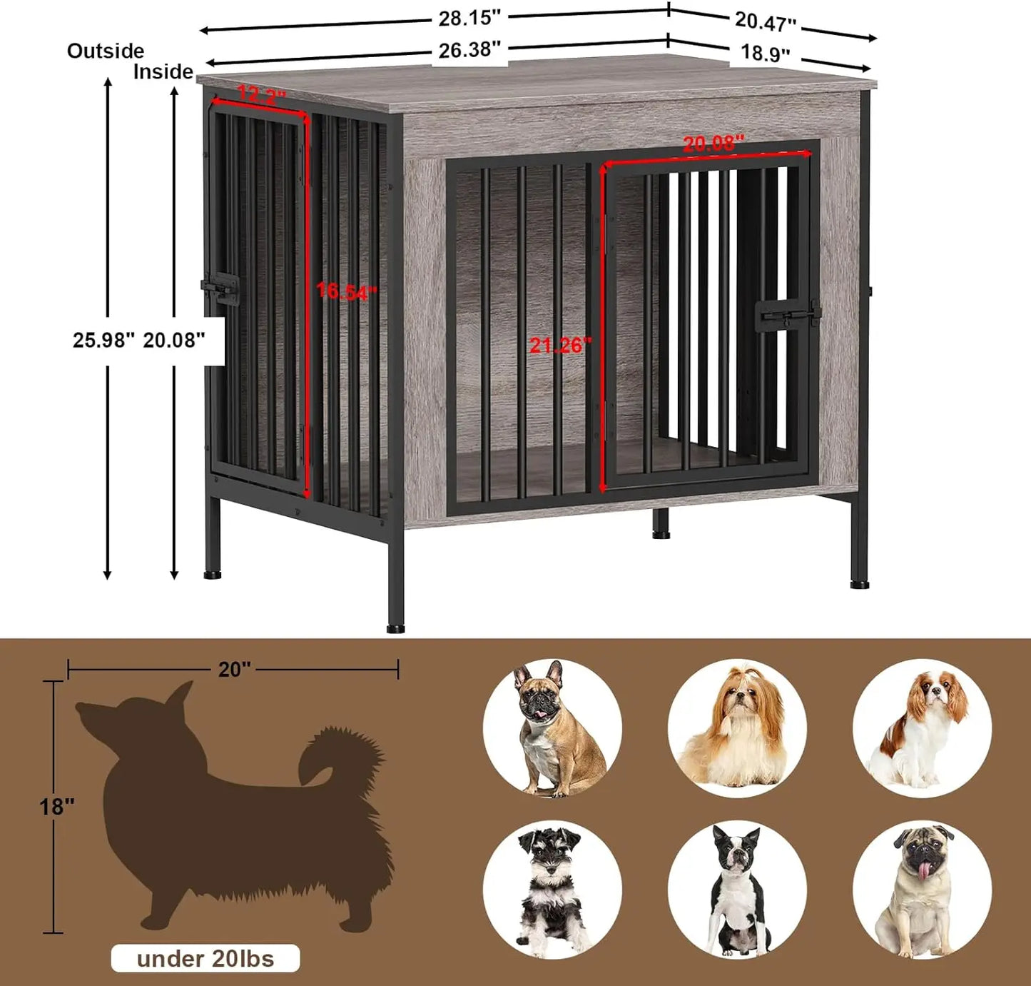 Heavy Duty Dog Crate Furniture for 1/2 Dogs,Multi-Functional Dog Kennel Table as TV Stand/Plant Stand,for Small Medium Large Dog
