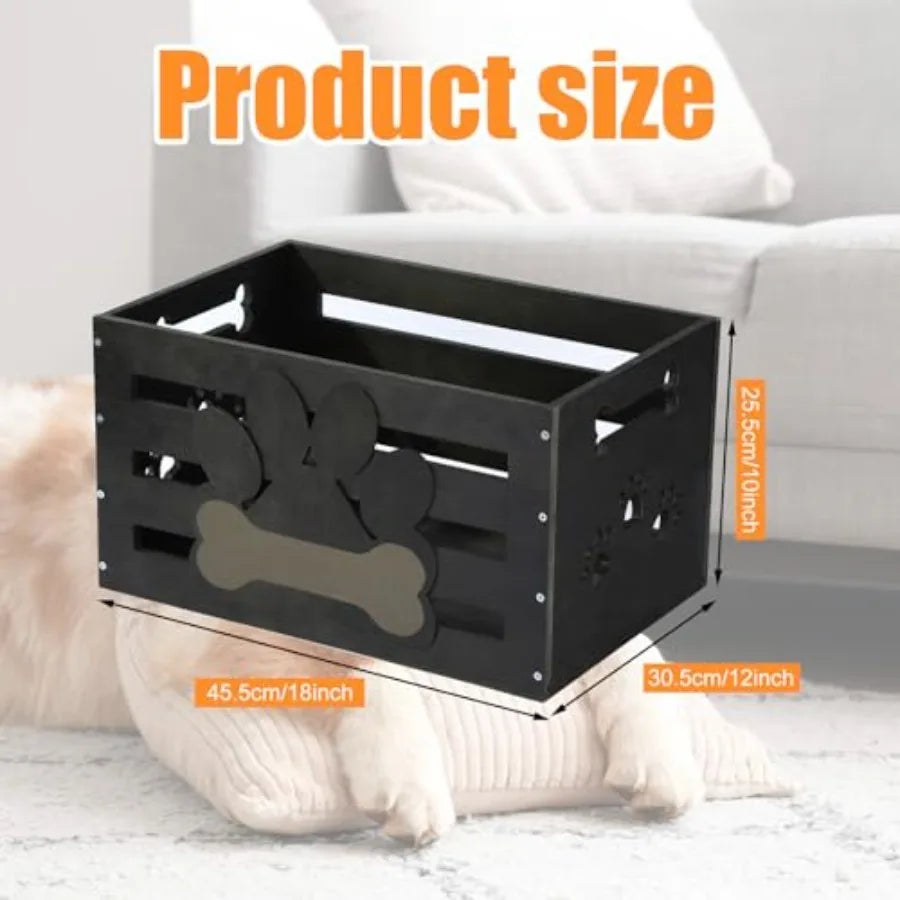 Large Dog Toy Basket Wood Dog Toy Bin Storage Baskets Box with Handles and Label Position Design Large Organizer with Paw Pattern