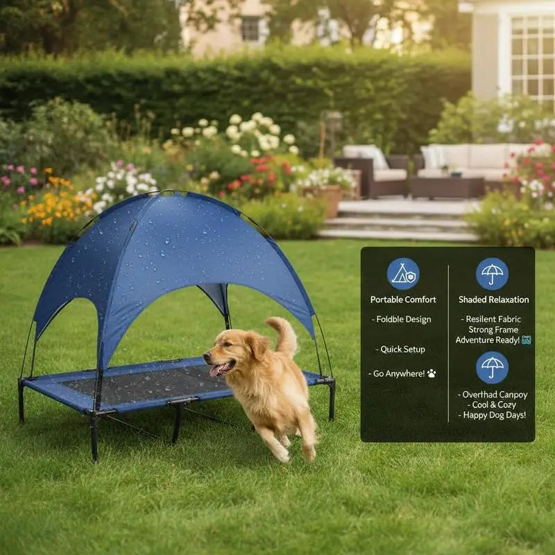 Raised Dog Bed Waterproof Elevated Pet Cot with Breathable Mesh UV Protection Canopy Blue, for XL Dogs, 122 x 92 x 108cm