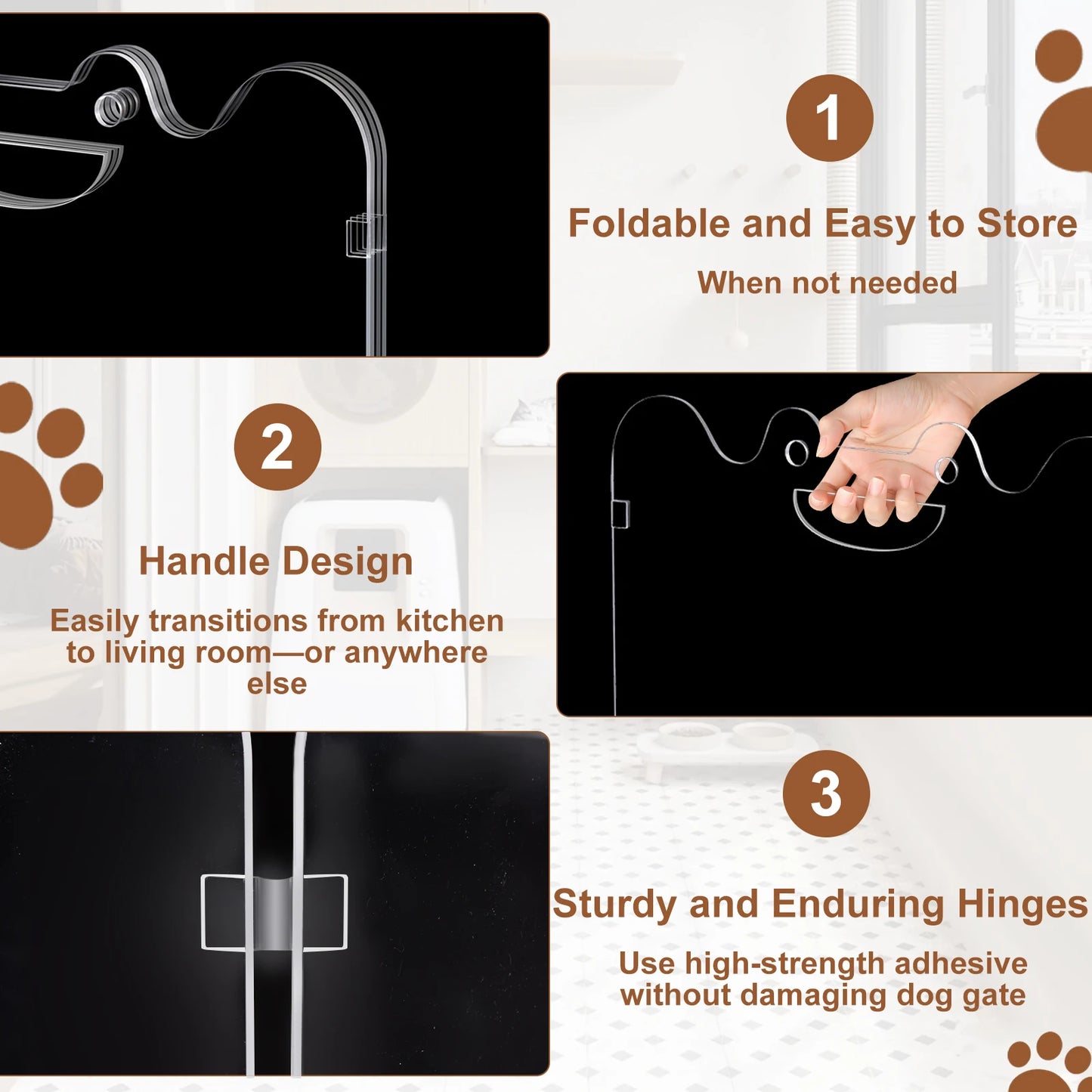Folding Clear Dog Gate 4/6-Panel, Transparent Indoor Pet Barrier with Handles for Small Dogs Hallways