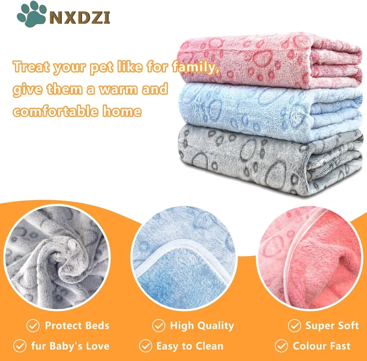 3 Pack Soft Fuzzy Dog Blankets, 23"x16" Washable Pet Mat for Crate Bed, Cute Paw Print