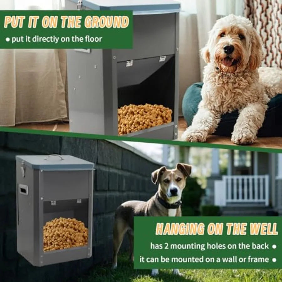 Automatic Dog Feeder with Handle25 Pounds Large Breed Indoor or Outdoor Auto Dog Food Dispenser Galvanized Gravity Livestock Au