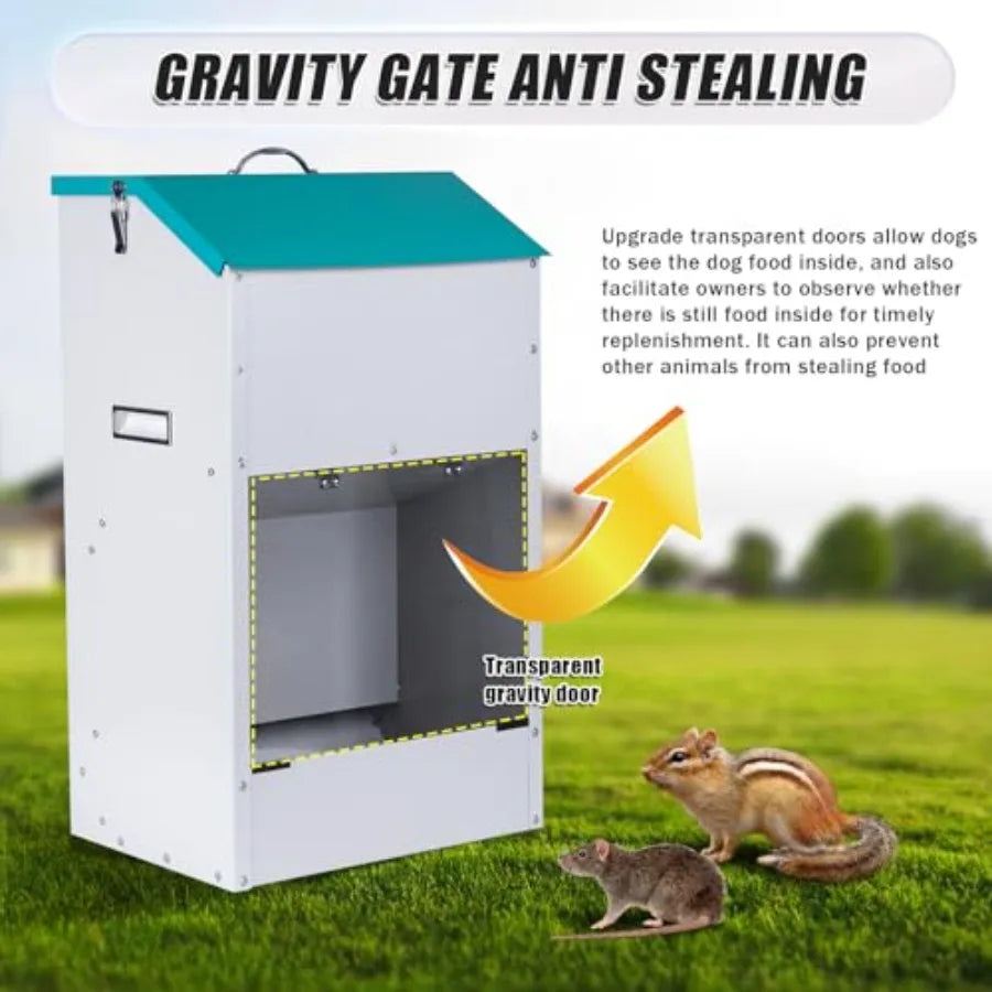Automatic Dog Feeder for Large Dogs Outdoor 50Lbs Dog Food Dispenser Dog Feeding Station Galvanized Gravity Feeder Pet Feeder f